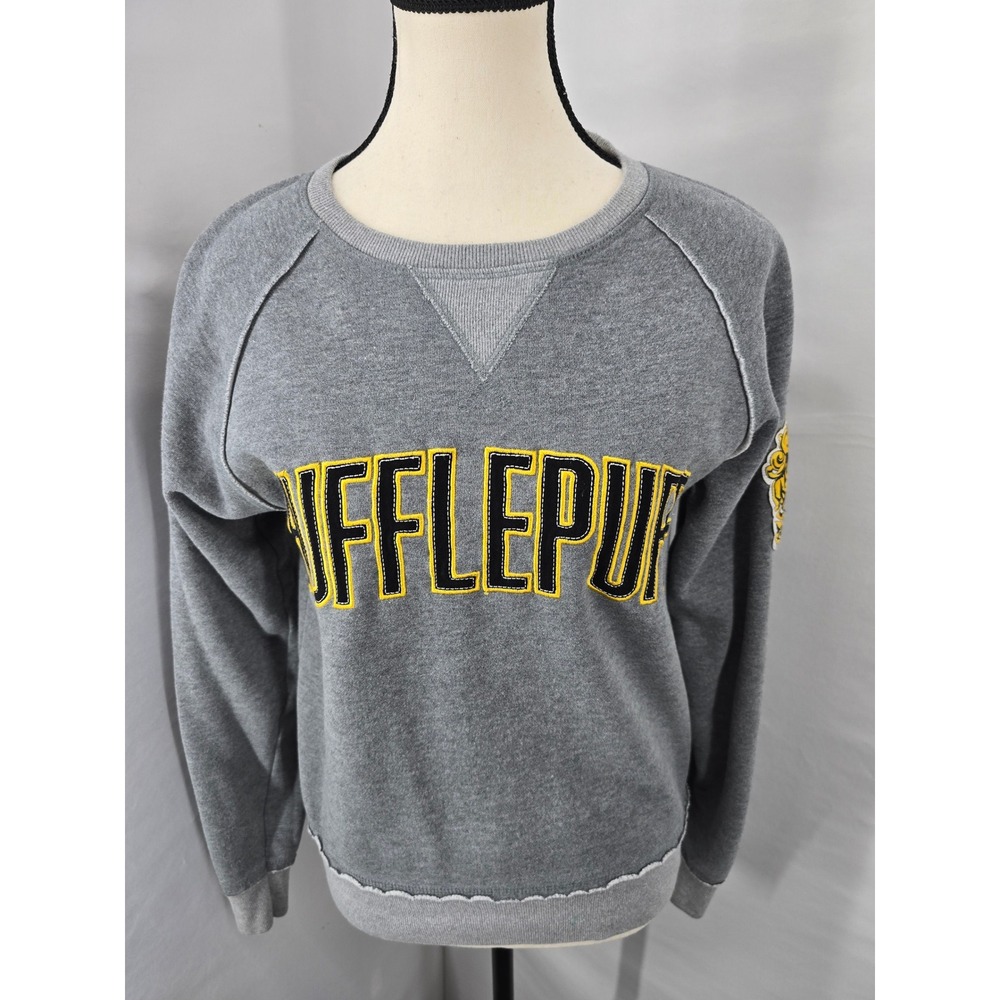 Harry Potter Hufflepuff Sweatshirt Gray Raglan Pullover Crest XS Universal